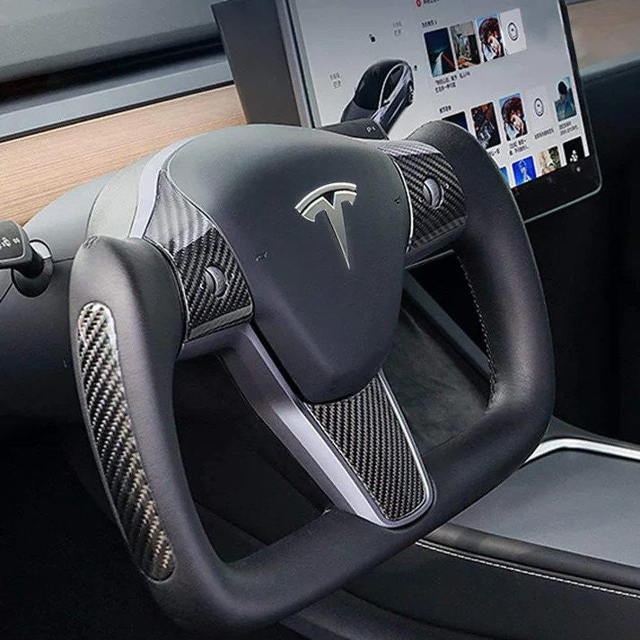 Real Carbon Fiber Yoke Steering Wheel for Tesla Model 3 / Y